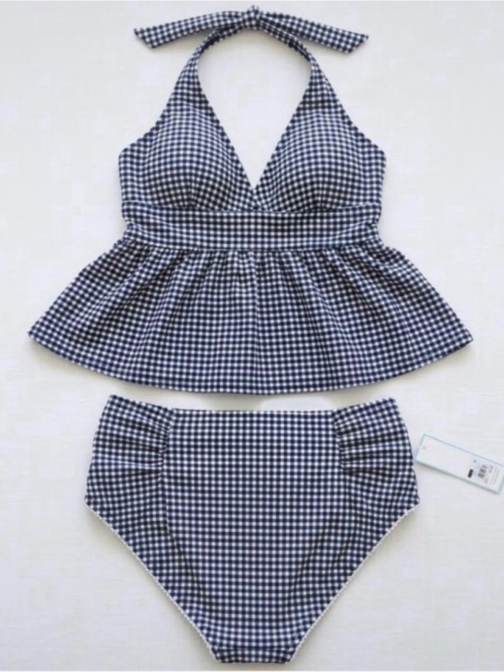 Draper James Navy & White Gingham High-Waist Bottoms